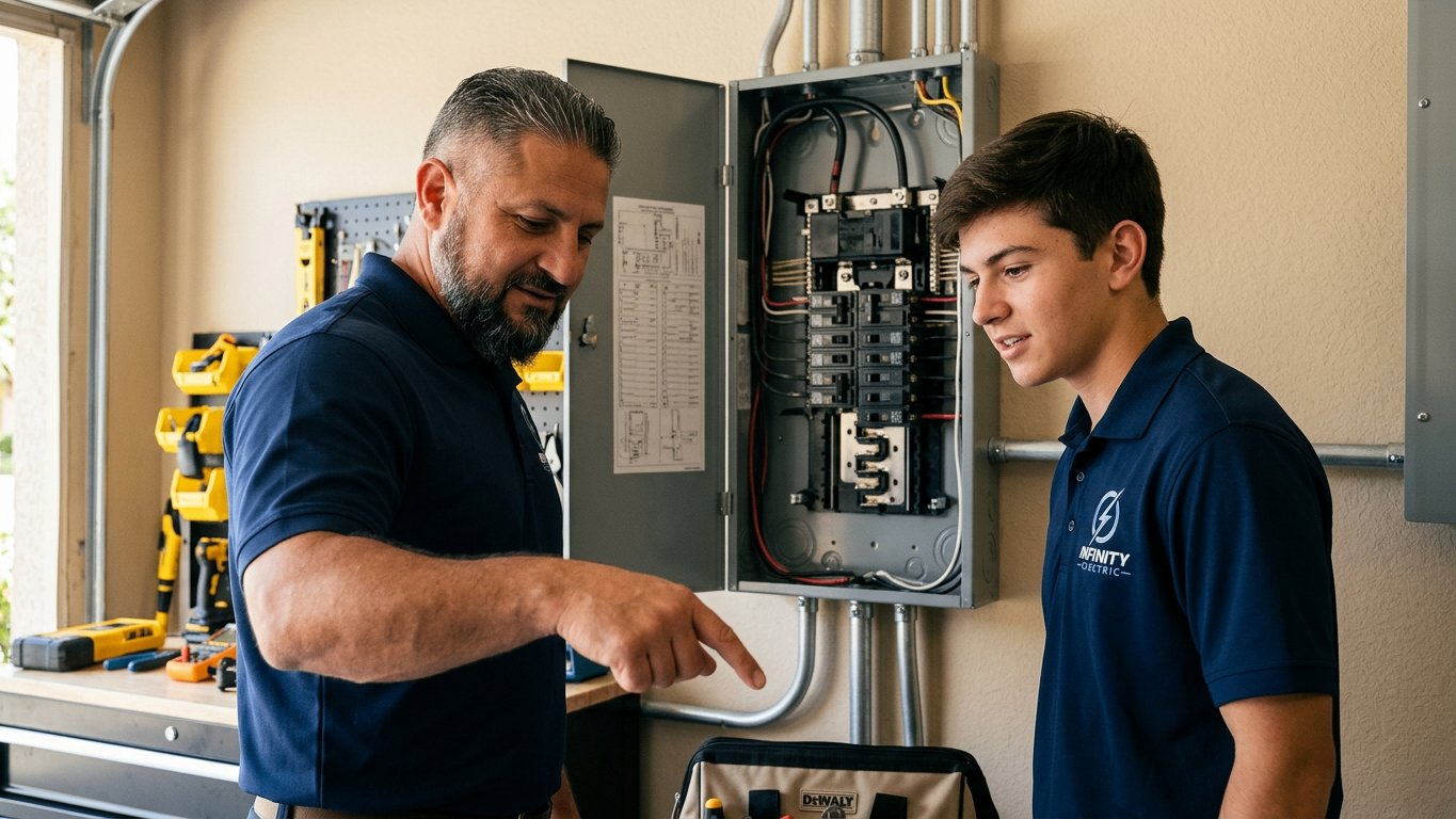 Electrician responding to an after-hours electrical emergency